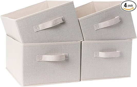 BOMKEE Clothings Collapsible Storage Bins, Foldable Organizers and Storage Baskets Cube Storage Bin for Bedroom Living Room (4 Pack) (Flaxen, 15.4x11.4x7.9inch)