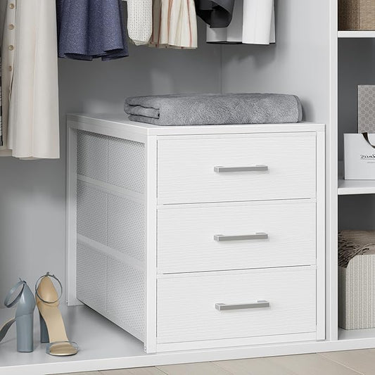 BOLUO Closet Drawers White Fabric 3 Drawer Small Dresser for Closet Organizers and Storage Bedroom Dorm Modern