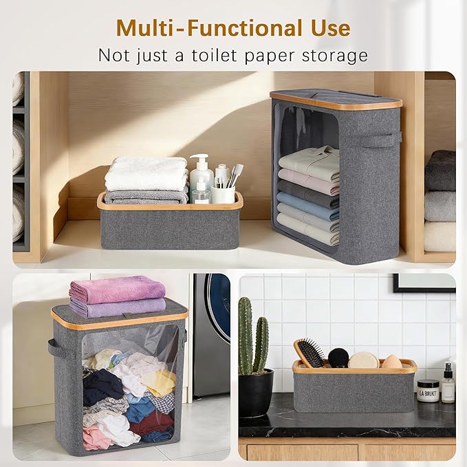 Livole 2-in-1 Toilet Paper Storage with Lid Toilet Paper Basket- 20 Regular Rolls or 15 Mega Rolls Extra Large Toilet Paper Organizer for Bathroom, Grey