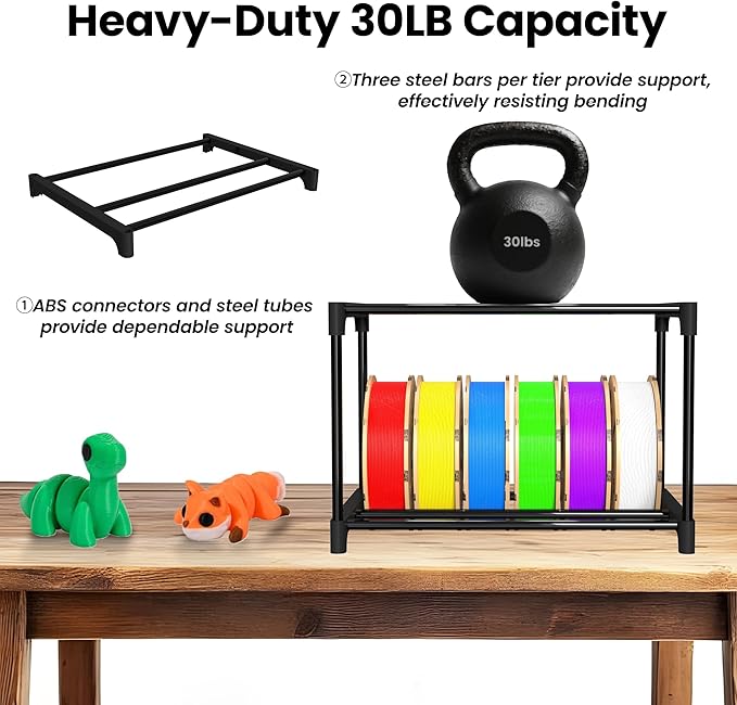 9-Tier 3D Printer Filament Storage Rack, Heavy Duty Metal Spool Holder Holds 54×1kg, Tool-Free Assembly, Modular Design for Home Office Workshop