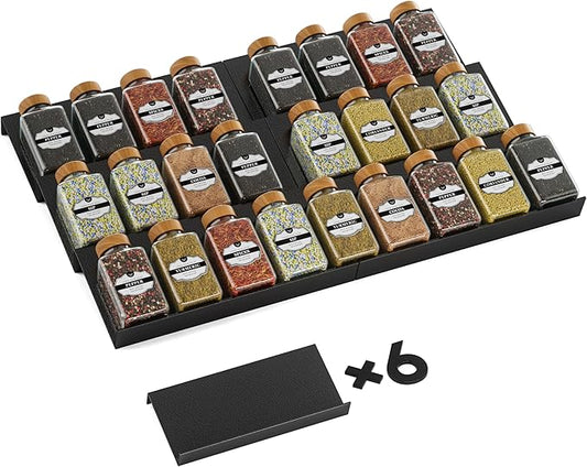 Artibear Aluminum Spice Drawer Organizer, Spice Rack Tray for Kitchen Cabinet, 6 Pieces Set-Expandable Seasoning Storage Rack From 8"-16" Insert for Drawer/Countertop (Jars Not Included)