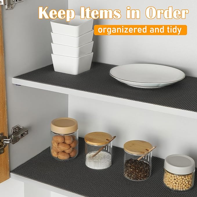 Songrey Non-Adhesive Drawer and Shelf Liner, Non Slip Cabinet Liners, Protect Kitchen Cupboard, Bathroom Drawers, Breathable, Thick Strong Grip mat (23.6IN x 20FT, Black)