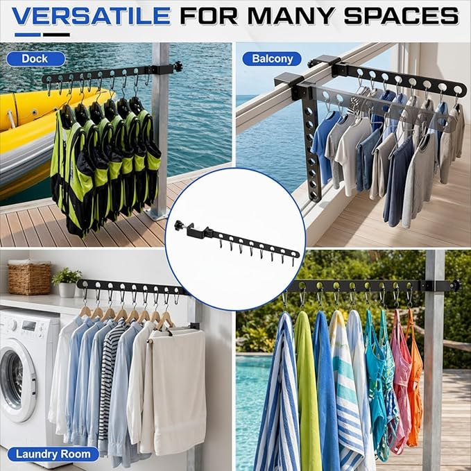 Sintuff Life Vest Holder Aluminum Drying Rack Holds up to 8 Life Vests Wetsuit Hanger Vest Hanger Collapsible Dock Organizer for Pfds & Floats, Fits a 0.67-2.56 in Square Post, No-Drill Installation