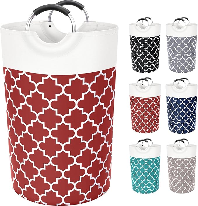 Fabspace Large Laundry Basket Laundry Hamper Bag Washing Bin Clothes Bag Collapsible Tall with Handles Waterproof Travel Bathroom College Essentials Storage for College Dorm, Family, 115L (Red)