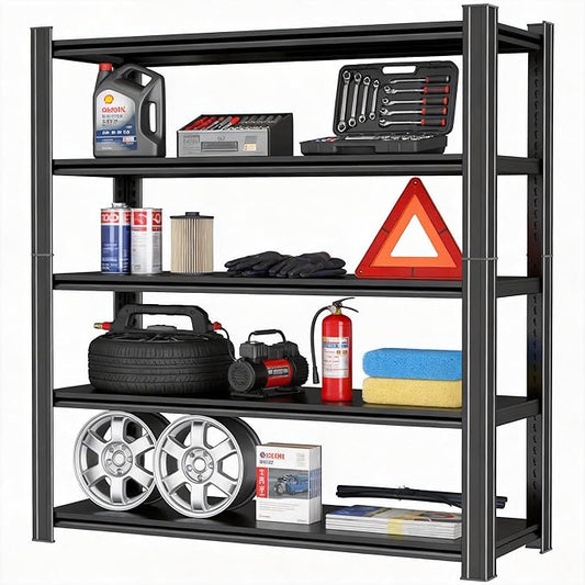 Metal Garage Shelving Unit, Heavy Duty Adjustable Storage Shelves, Steel Shelving, 3000 lbs Capacity Shelves for Heavy Tools and Equipment, 5 Tier, 39.4" Wx 17.7" Dx 71.2" H