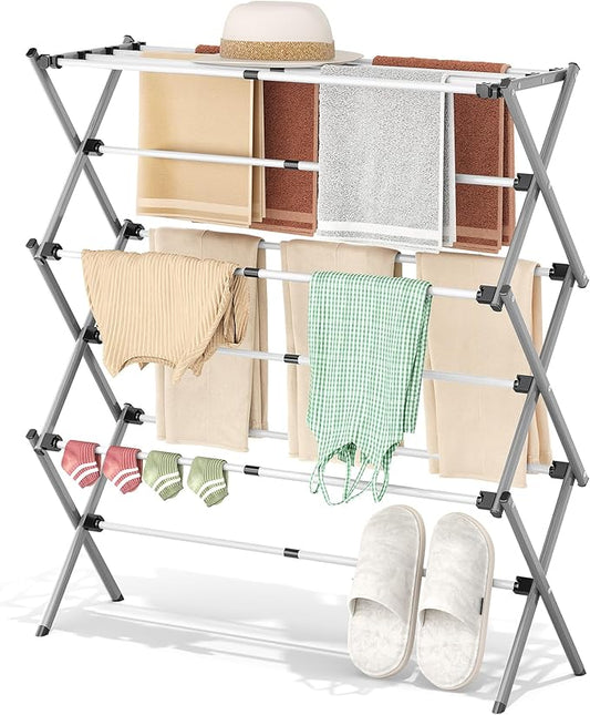 APEXCHASER Drying Rack Clothing, Clothes Drying Rack Foldable, Laundry Drying Rack Expandable, Small Clothe Hanger for Baby Clothes Towels Bibs, Socks, Clothes Airer for Indoor Outdoor Use, White/Grey