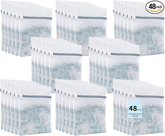 Laundry Bags Mesh Wash Bags with Strong Zipper, Upgraded Honeycomb and Fine Mesh Design Delicate Laundry Bag for College,Dorm,Storage(12X16IN, 48PCS)