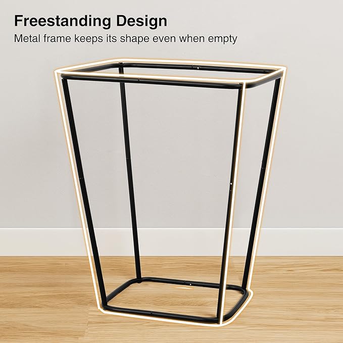 STO STO Laundry Basket 75L, Space-Saving Laundry Hamper for Small Spaces, Freestanding Clothes Hamper with Iron Frame, Removable Washable Liner, Laundry Organizer for Bedroom, Bathroom, Dorm, Gray