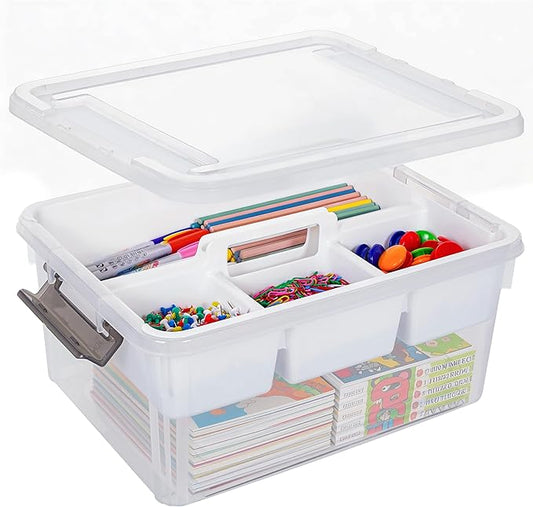 Citylife 17 QT Plastic Storage Bins Clear Storage Box with Removable Tray Stackable Latching Box with Handle for Oraganizing Tool, Craft, Office, Orange