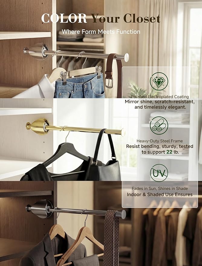 INMAKER Valet Rod for Closet Pull out, Slide out to 9.5" Hanger Rod for ≥12" Deep Closet, Blackish Grey, 1 Pack