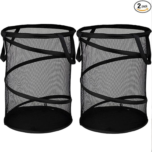 BATTOO 2 Pack Black Large Collapsible Laundry Basket Foldable Mesh Pop Up Hamper with Handles for Laundry Room, Bathroom, Kids Room, College Dorm, Travel, Camping, Gift Basket