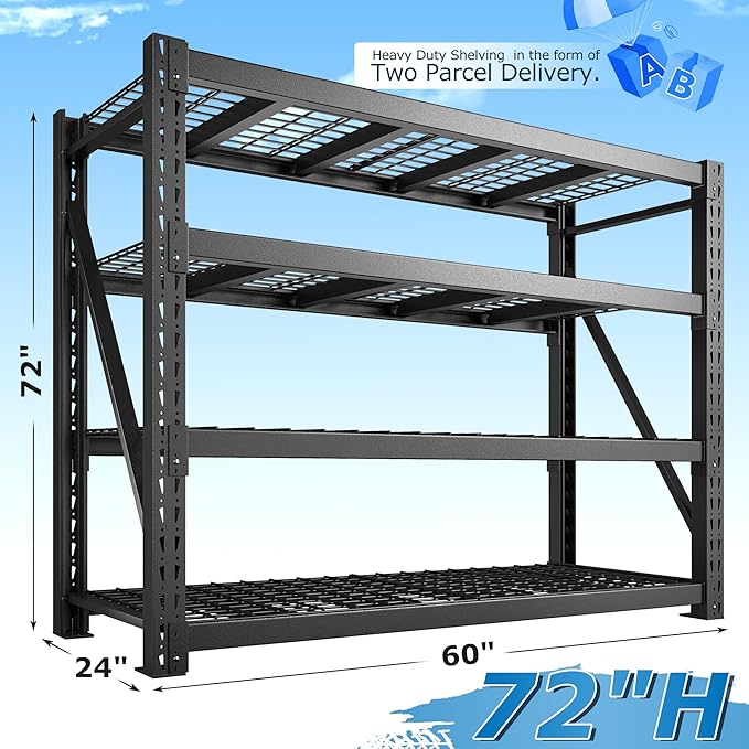 Bepatio 11000LBS Industrial Storage Shelves 2-Pack, 72"H x 60"W x 24"D Super Heavy Duty Shelves, 4-Tier Adjustable Rivet Metal Shelving Unit for Warehouse Distribution Center, Commercial Garage Shop