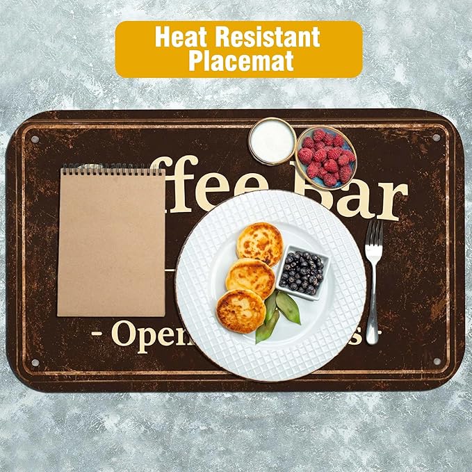 Vintage Coffee Bar Coffee Drying Mat 12" x 19", Absorbent Quick-Dry Mat, Non-Slip Waterproof Countertop Protector for Coffee Station and Espresso Machine