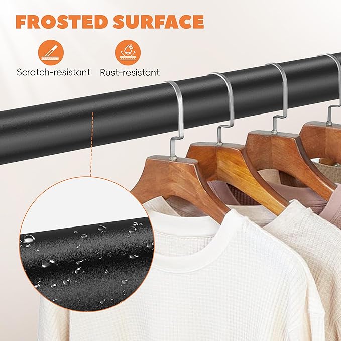 Closet Rod 30-63 Inches, Adjustable Heavy Duty Metal Black Closet Rods for Hanging Clothes 1.3 Inches Diameter for Wardrobes Laundry
