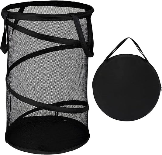 BATTOO Collapsible Laundry Basket Foldable Mesh Pop Up Hamper with Handles for Laundry Room, Bathroom, Kids Room, College Dorm, Travel, Storage Organizer Black