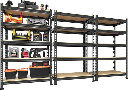 PrimeZone Storage Shelves 3 Pack 5 Tier Adjustable Garage Storage Shelving, Heavy Duty Metal Storage Utility Rack Organizer Shelf Unit for Warehouse Pantry Closet Kitchen Basement, Black