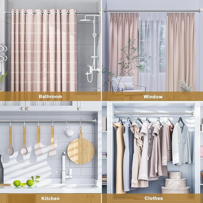Ausemku Shower Curtain Rod 32-65 Inch Adjustable - 1 Inch Diameter Heavy Duty No drill Spring Tension Shower Rod, Non-Slip Rustproof Telescopic Rod for Bathroom, Nickel