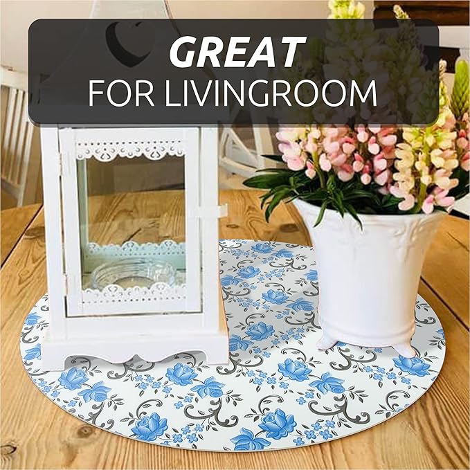 FIFTY FEET 12X120 Inch Shelf Liner for Kitchen Cabinets, PVC Drawer Liner for Dresser Non-Slip Bathroom, Non-Adhesive Cabinet Liner Washable (Blue Floral)(5 Roll)