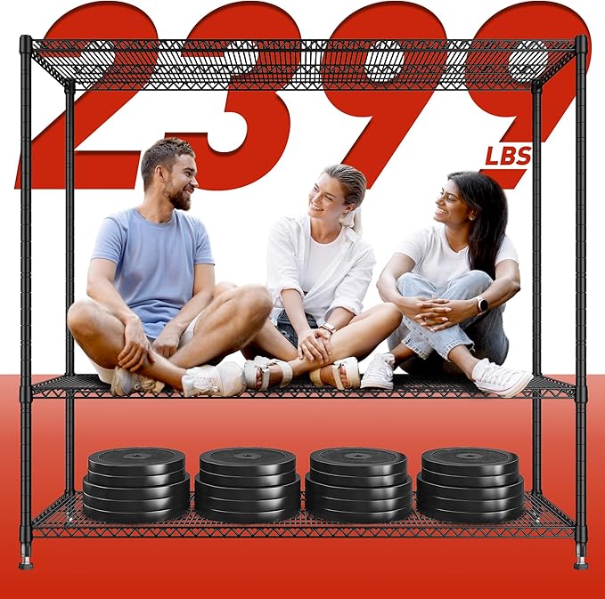 REIBII 60''W Storage Shelves 2399LBS Metal Shelving Unit with Wheels & Feet, 4 Tier Garage Shelving Heavy Duty Adjustable Wire Shelf for Pantry Kitchen Garage, 60" W x 17.7" D x 65.5" H, 2 Pack