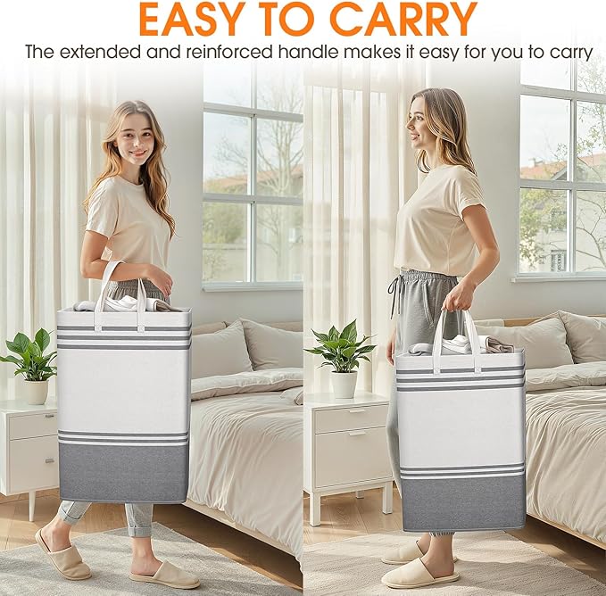 2 Pack Large Laundry Baskets, Laundry Hampers, Freestanding Waterproof Collapsible Clothes Bags with Reinforced Handles - Foldable Dirty Clothes Basket for Dorm, Bathroom, Room (Grey/75L)