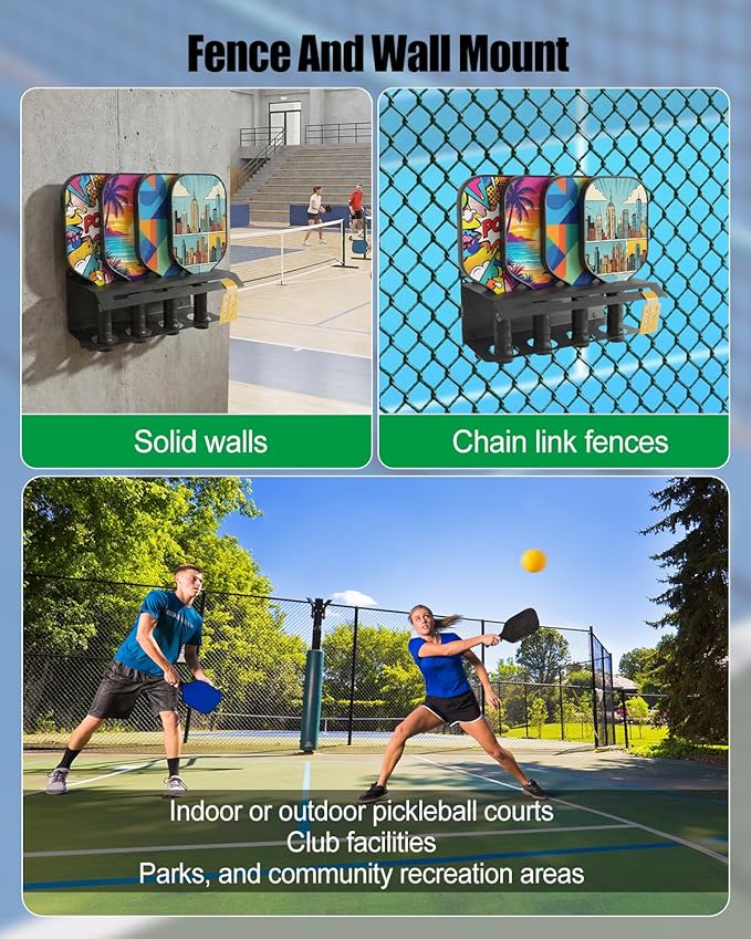 Pickleball Paddle Rack Fence Wall Mount Organizer with Sliding Next Up Player Tracker Modular Steel Holder Expandable Court Storage System for Paddle Queue Rotation Black