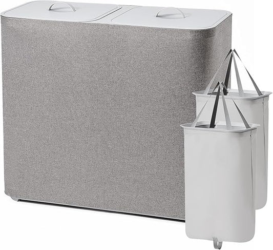 Laundry Hamper with Lid and Removable Laundry Bags, Large 2 Dividers Dirty Clothes Basket for Bedroom, Laundry Room, Bathroom