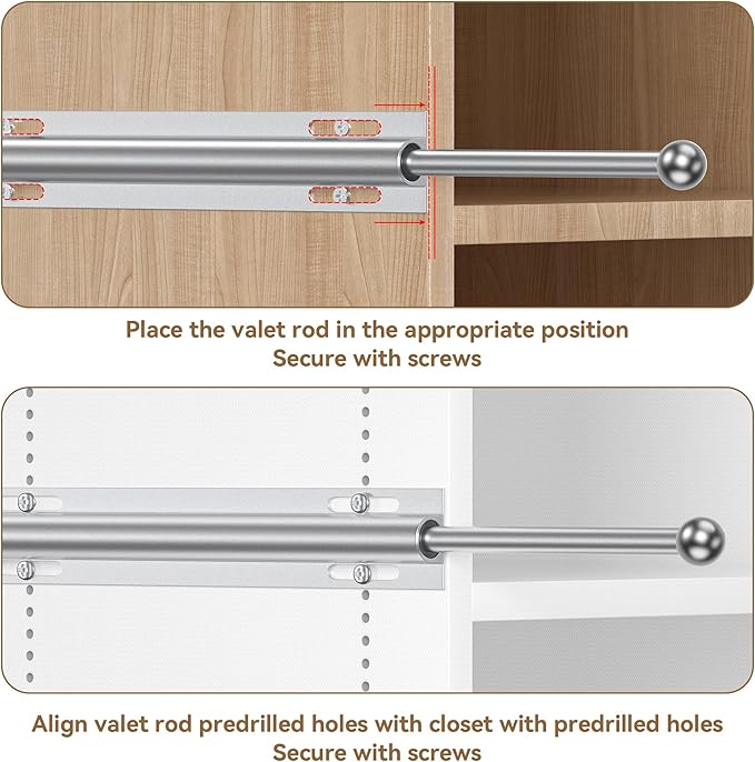 12" Valet Rod Standard for Closet, Slide Out Closet Valet Rod - 12" to 22", Polished Chrome Finish, Heavy-Duty 40lbs Capacity