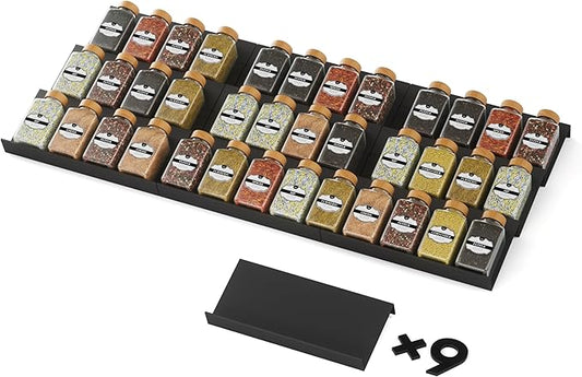 Artibear ABS Spice Drawer Organizer, Spice Rack Tray for Kitchen Cabinet, 9 Pieces Set-Expandable Seasoning Storage Rack From 8"-24" Insert for Drawer/Countertop (Jars Not Included)