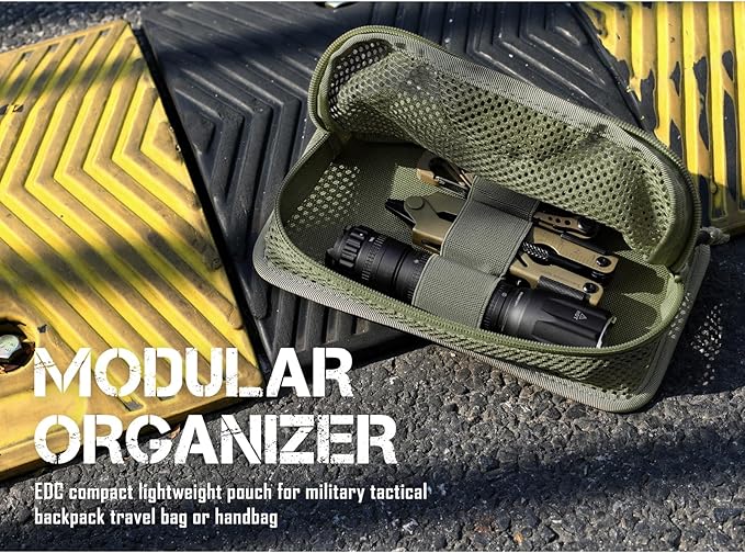 LIVANS Tactical Mesh Zipper Pouch, Modular Insert Panel Organizer EDC Utility Storage Pocket with Hook-N-Loop Fasteners for Backpack Bag Accessories