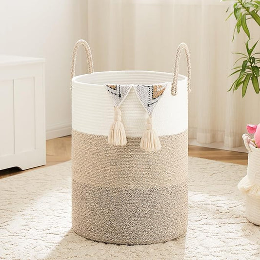 Artfeel Laundry Basket,Woven Cotton Rope Laundry Hamper,40L for Decorative Storage of Dirty Clothes,Toys and Blankets in Bathroom,Bedroom and Living Room