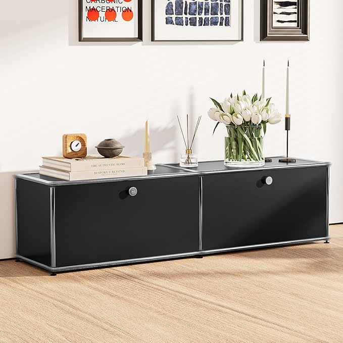 Modern Storage Cabinet Versatile Free-Standing Organizer for Living Room, Bedroom, and Home Office Décor, Black