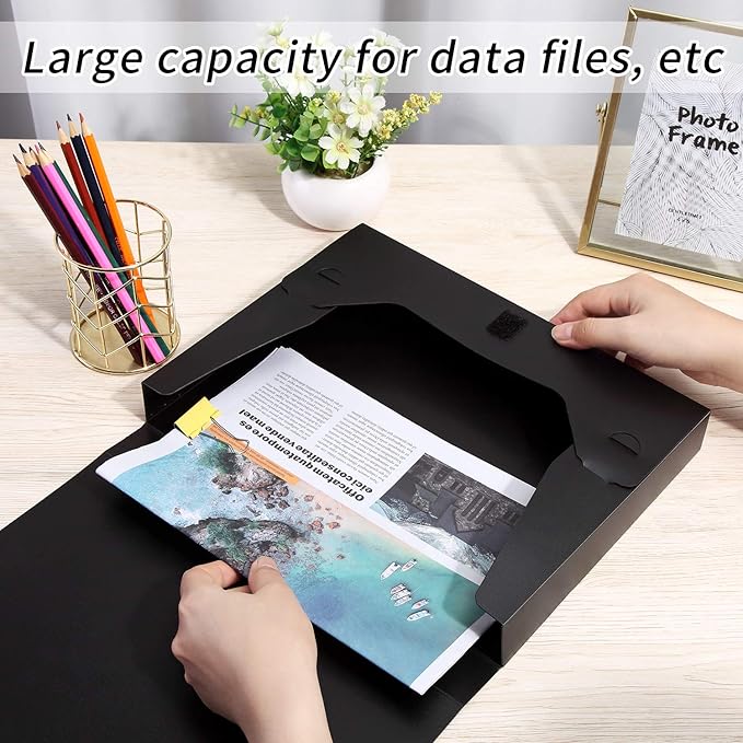 A4 Storage File Boxes Plastic Archives Cases with Lid, File Folder Organizer Document Filing Box for Office, Letter Size Paper,31×4×24 cm, Black(Pack of 4)