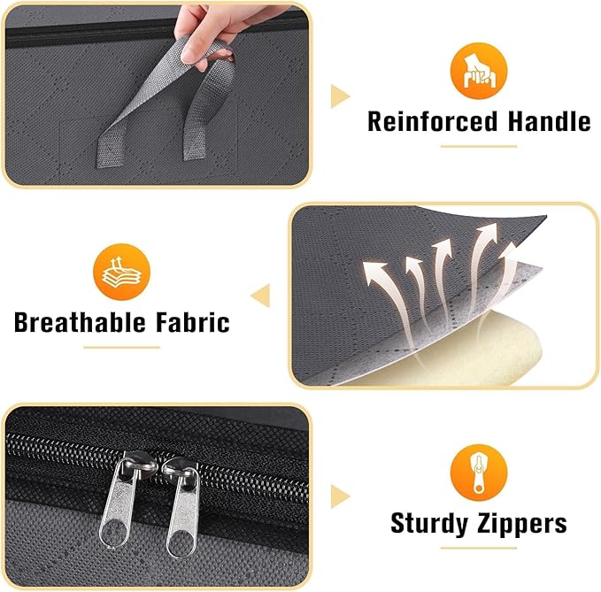 SpaceTrove Clothes Storage Bags, 4-Pack Comforter Blanket Organizers, 80L Large Capacity Containers with Visual Window for Clothing, Quilt, Sheet, Pillow, Closet Organization for Bedding (Grey)