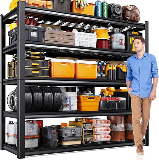 72" H Heavy Duty Garage Shelving 5-Tier Storage Shelves, Adjustable Metal Shelving Unit, Utility Garage Organizer Shelf for Basement, Pantry, Warehouse, Supermarket, 59" W x 19.7" D x 72" H
