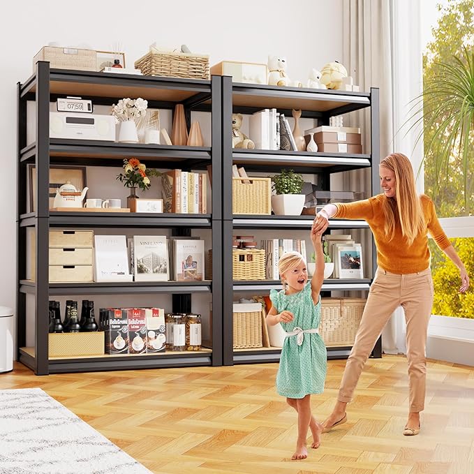 71.2" H Garage Shelving Heavy Duty Storage Shelves, Adjustable Metal Shelving Unit, Utility Garage Organizer Shelf for Basement, Pantry, Kitchen, Warehouse,13.8" D x 31.5" W x 71.2" H, Black