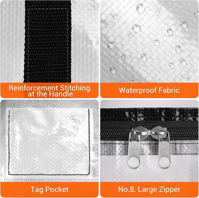 BlissTotes Clear Moving Bags Heavy Duty, 76L Extra Large Storage Bags with Zipper & Reinforced Handles, Waterproof PP Moving Totes for Clothes, Bedding, Comforters, Space Saving Storage (10 Pack)