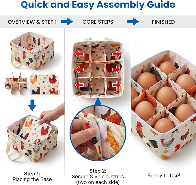 UKJENT Egg Collecting Basket for Daily Farm Chores, 2-Pack, 9 Padded Pouches to Prevent Broken Eggs, Durable Canvas Holder with Reinforced Bottom, Chicken Duck Goose Egg Carrier from Coop to Kitchen