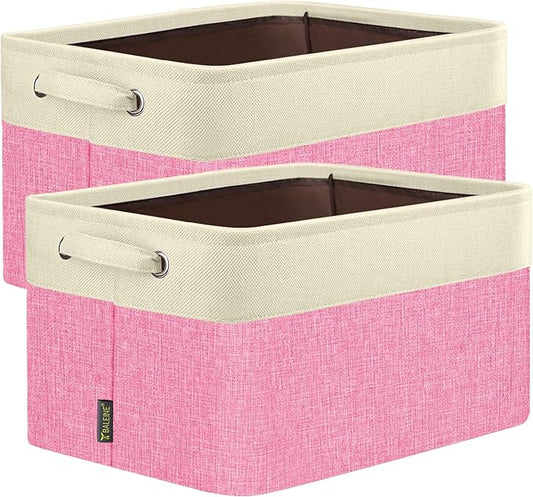 BALEINE 2 Pack Fabric Closet Storage Bins for Shelves, Linen Closet Organizers and Storage, Decorative Baskets for Organizing, Shelf, Clothes, Home, Office (Pink, 14''x10''x8.5')