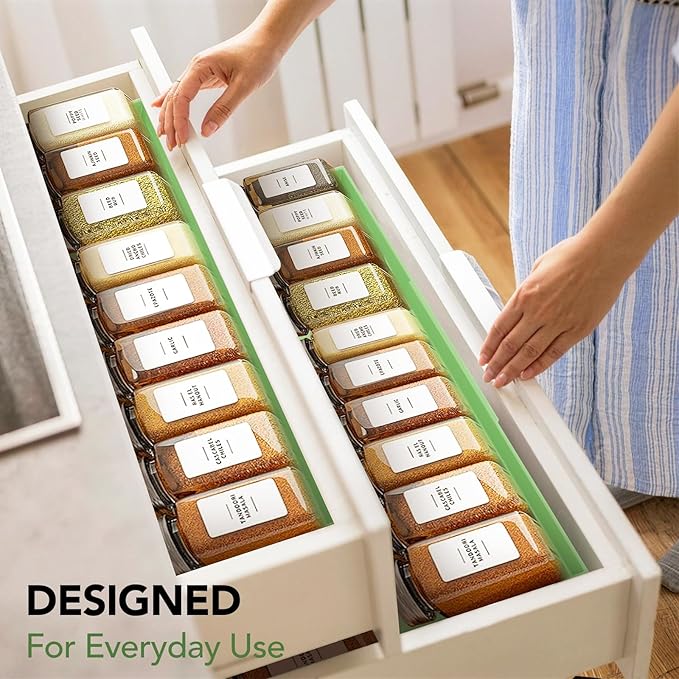 Expandable Drawer Spice Organizer, Thickened Plastic 3-Tier Spice Rack for Kitchen Drawers (11"–22"), Non-Slip & Easy to Clean, Keeps Spices Visible, Neat & Easy to Grab (Jars Not Included) GR