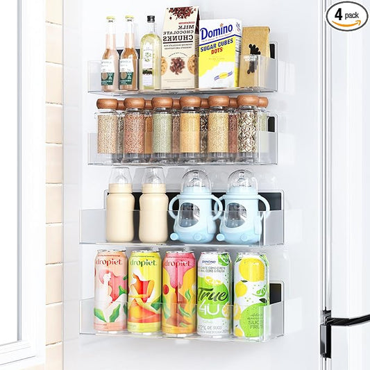 Mystozer Magnetic Spice Rack for Refrigerator, Kitchen Organizer and Storage Shelf, Clear(4 Pack)
