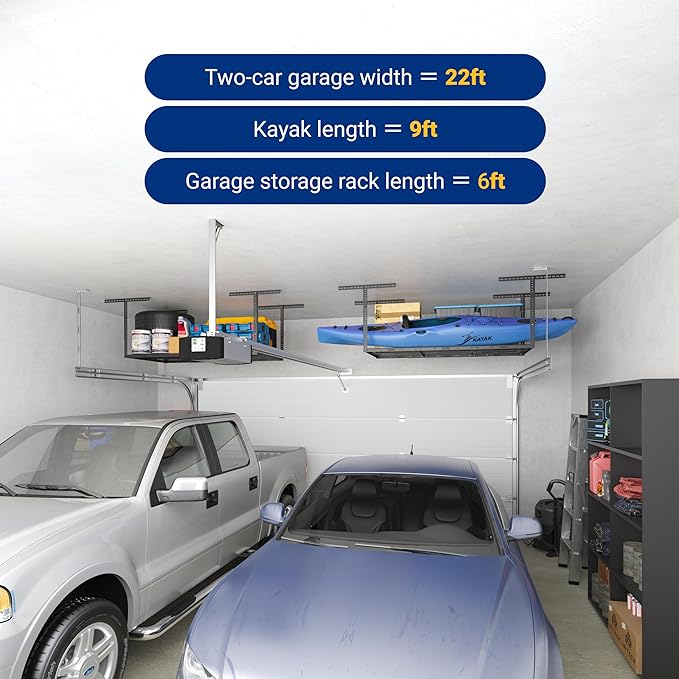 FLEXIMOUNTS 2 Pack 3x6 Overhead Garage Storage Adjustable Ceiling Rack 72" Length x 36" Width x 40" Height, 900lbs Total Weight Capacity, Hammertone, Classic Series