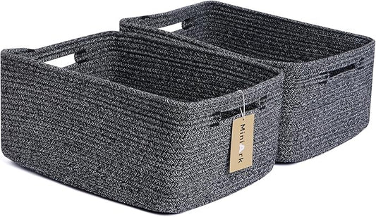 MiniArk Large Storage Baskets for Shelves, Closet Organizers Bins for Clothes Blanket Towels, Baby Nursery, Toy Baskets Box, Woven Rope Baskets, 17 x 13 x 7.5”, 2 Packs Dark Gray