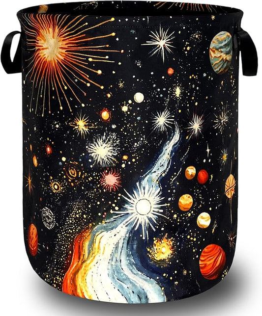 Colorful Planet Starry Sky Laundry Basket Foldable Galaxy Laundry Hamper With Handle Oxford Cloth Portable Clothes Storage Basket Laundry Bag 18.9"x16.5" For Laundry Room/Bedroom/Bathrooms