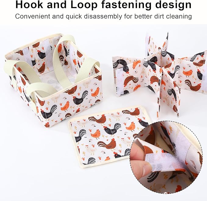 Removable Egg Collecting Basket, Egg Basket for Gathering Fresh Eggs with 9 Pouches, Foldable Canvas Egg Holder, Collector Egg for Chicken, Duck, Goose, Collection (Cartoon Chicken)