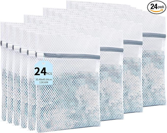 Laundry Bags Mesh Wash Bags with Strong Zipper, Upgraded Honeycomb and Fine Mesh Design Delicate Laundry Bag for College,Dorm,Storage(12X16IN, 24PCS)