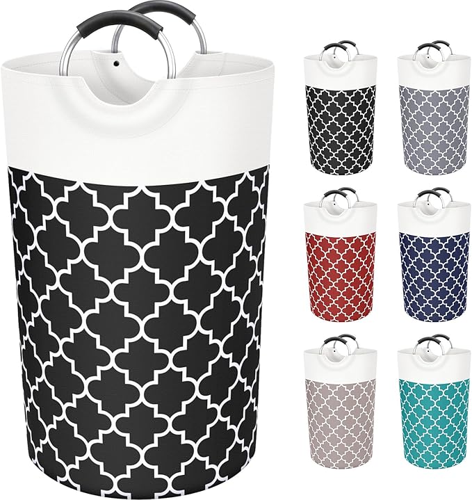 Fabspace Large Laundry Hampe Basket Washing Bin Clothes Bag Collapsible Tall with Handles Waterproof Travel Bathroom College Essentials Storage for College Dorm, Family (Black) 82L