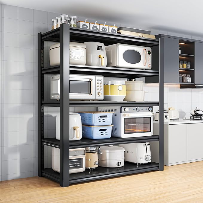 Garage Shelving Metal Garage Shelf Unit 5-Tier Storage Shelves Heavy Duty Shelf Organizer Industrial Shelves for Warehouse Basement Kitchen Pantry, Black, 45" W X 63" H X 20" D