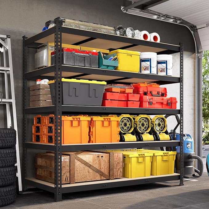 48" W x 24" D x 72" H Garage Shelving Heavy Duty: 5 Tier Metal Storage Shelves - Adjustable Shelving Unit, Utility Rack Shelf for Pantry, Warehouse, Office, Kitchen, Black, 3PCS