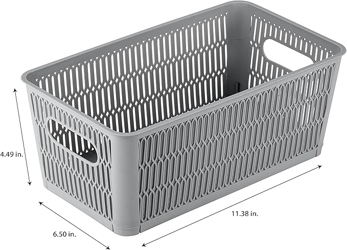 Simplify 2Pk Small Slide 2 Stack It Tote Basket | Storage & Organization | Open Bins with Stackable Capability | Bathroom | Crafts | Pantry | Playroom | Office | Grey