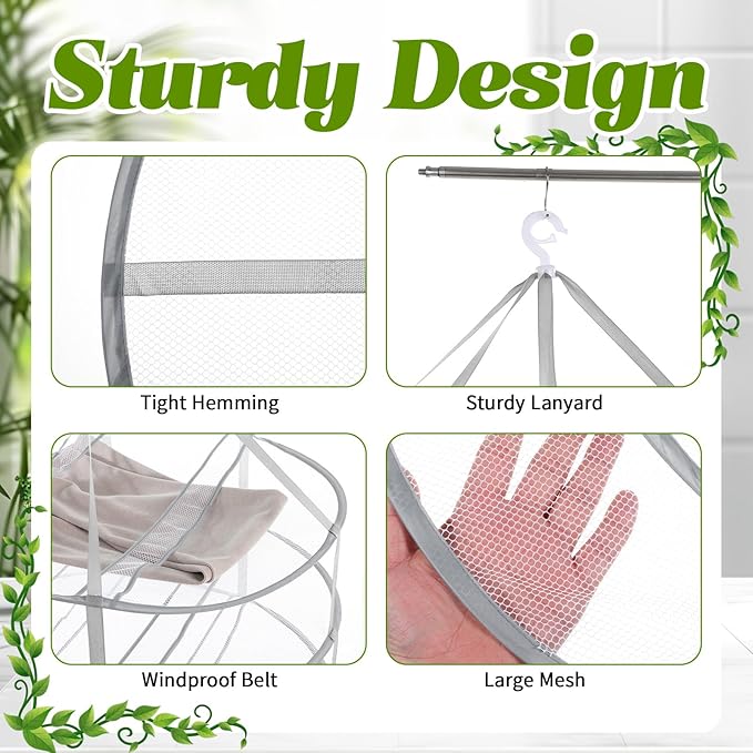 4 Pack 3-Tier Folding Mesh Clothes Hanging Dryer, Large Laundry Drying Rack Sweater Drying Rack with Fixing Band Lay Flat Dry Hanger for Laundry Indoor T-Shirt Swimsuit Sweater Underwear